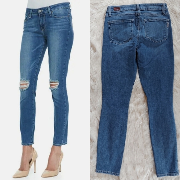 PAIGE Verdugo Abby Destructed Mid Rise Ankle Skinny Jeans Size 27 - Picture 1 of 13